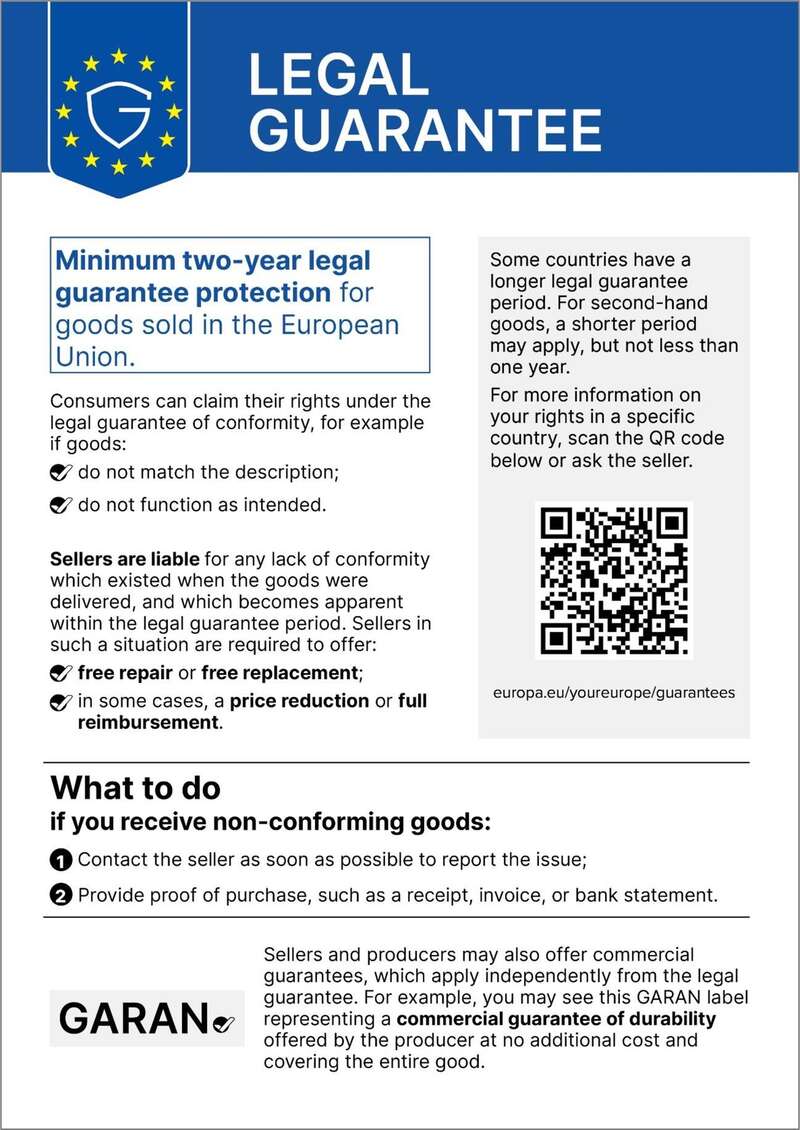 EU-Gewährleistungslabel: gesetzliche Mängelhaftung